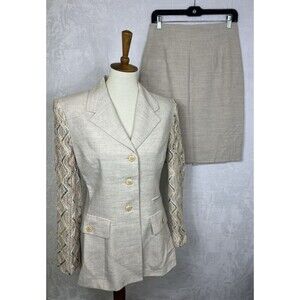 Unbranded Vintage 2pc Skirt Suit Set Linen Blend Cream Size Small